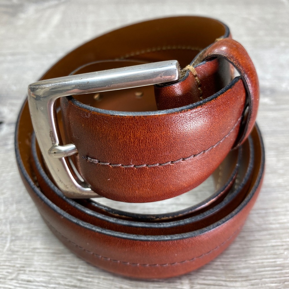 Bosca Leather Belt Mens 44 Brown Center Stitch Casual Dress Made in Canada